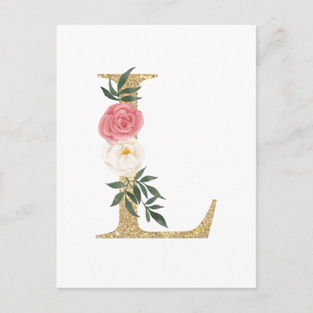 Carte Postale LETTRE FAUX GOLFE L BLANC MONOGRAPHIQUE Floral (Devant)