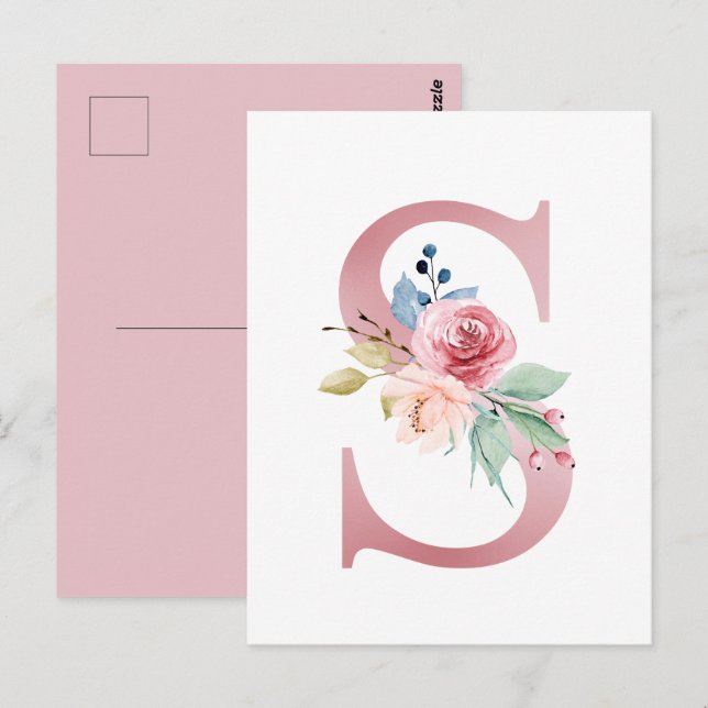Carte Postale LETTRE Faux Pink Foil S Blush Florogram (Devant / Derrière)