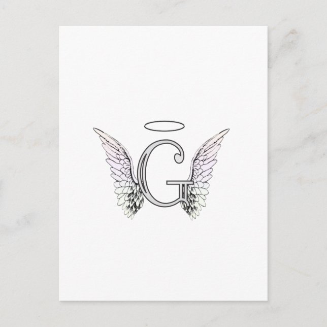 Carte Postale Lettre G Monogramme initial avec ailes angéliques  (Devant)