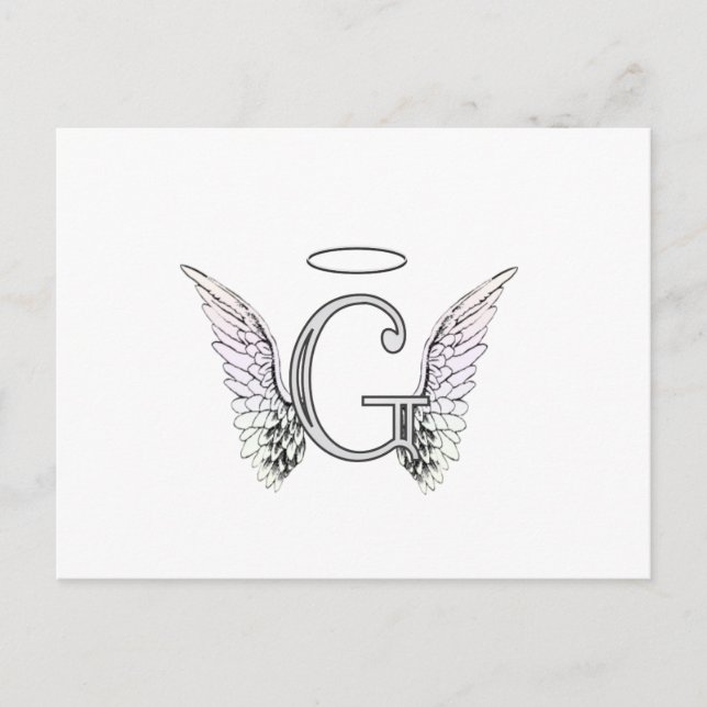 Carte Postale Lettre G Monogramme initial avec ailes angéliques  (Devant)