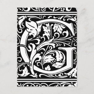 Carte Postale Lettre G Monogramme Médiéval Art Nouveau