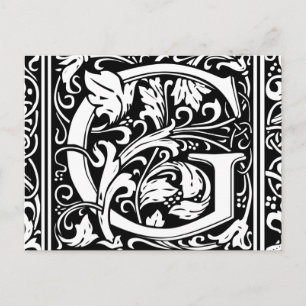 Carte Postale Lettre G Monogramme Médiéval Art Nouveau