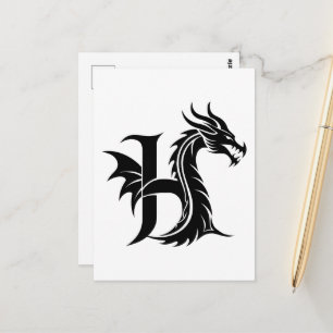 Carte Postale Lettre H de style dragon, alphabet du dragon, mono