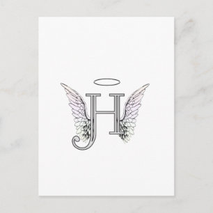 Carte Postale Lettre H Monogramme initial avec ailes angéliques 