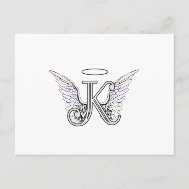Carte Postale Lettre K Monogramme initial avec ailes angéliques  (Devant)