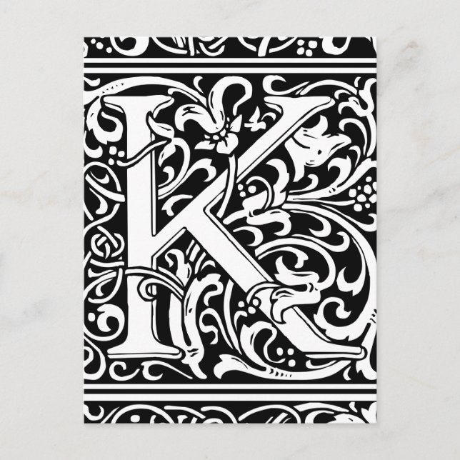 Carte Postale Lettre K Monogramme médiéval Art Nouveau (Devant)