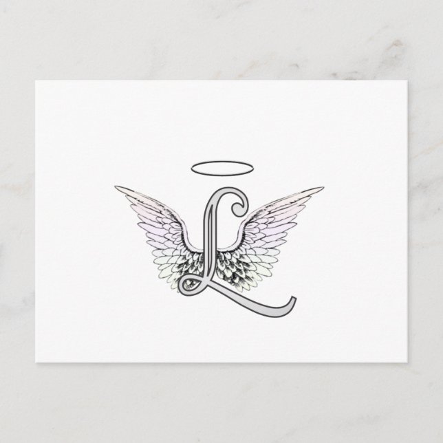 Carte Postale Lettre L Monogramme initial avec ailes angéliques  (Devant)