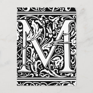 Carte Postale Lettre M Monogramme médiéval Art Nouveau