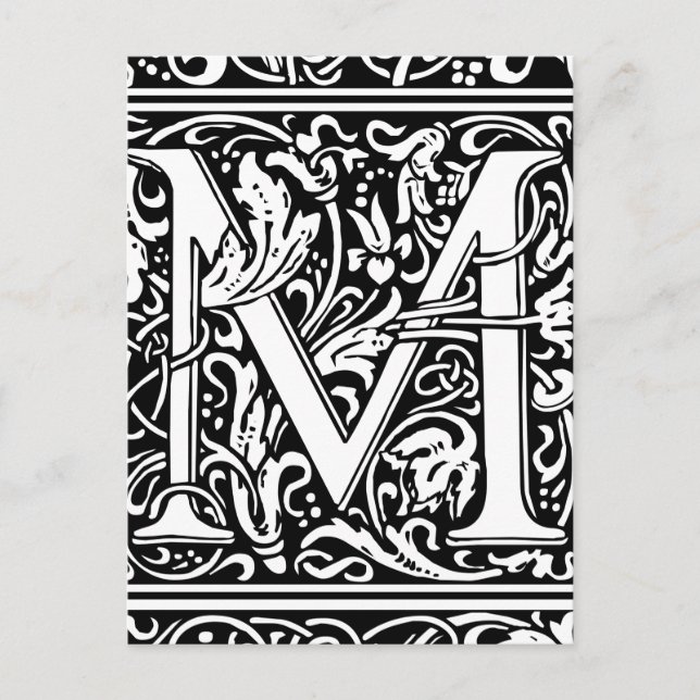 Carte Postale Lettre M Monogramme médiéval Art Nouveau (Devant)