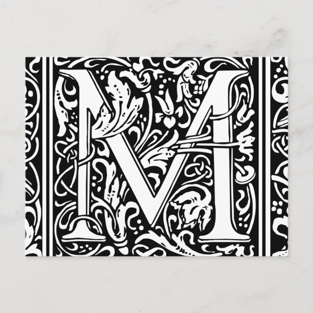 Carte Postale Lettre M Monogramme médiéval Vintage initial (Devant)