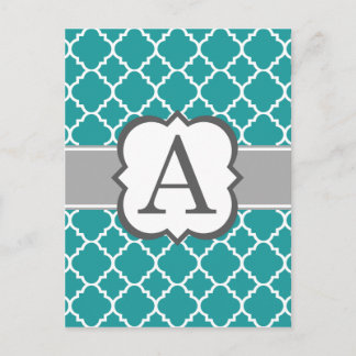 Carte Postale Lettre Monogramme Bleu turquoise A Quatrefoil
