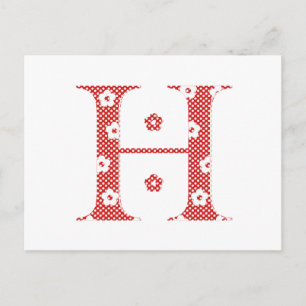 Carte Postale LETTRE Motif Fleur H (rouge)