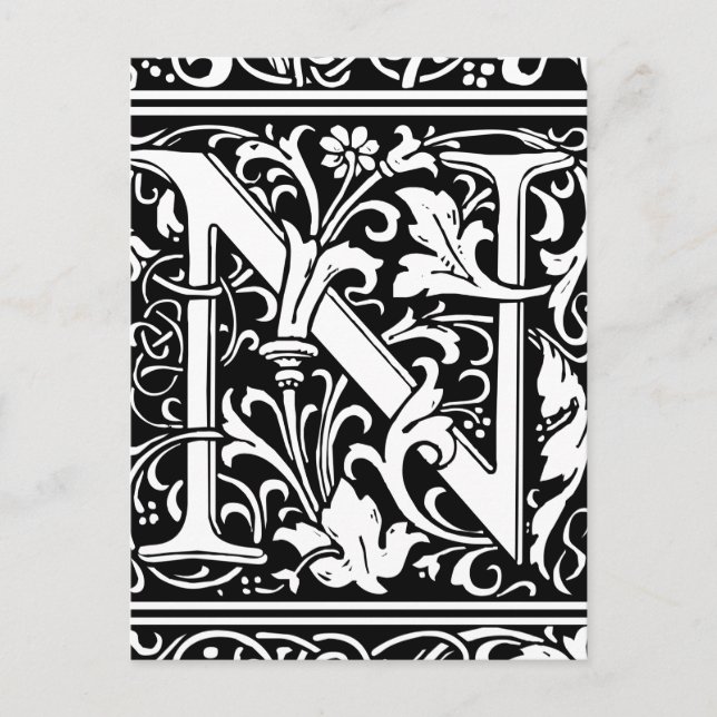 Carte Postale Lettre N Monogramme médiéval Art Nouveau (Devant)