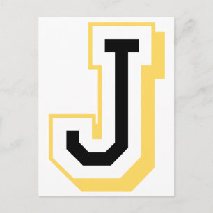 CARTE POSTALE LETTRE NOIRE ET JAUNE J
