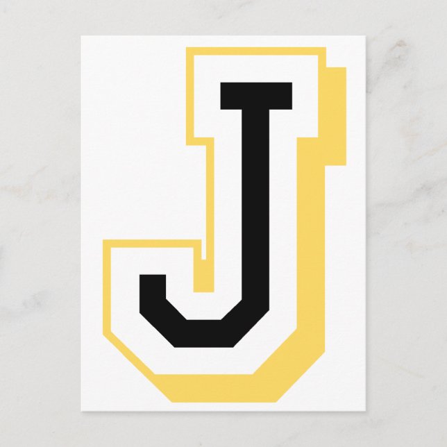CARTE POSTALE LETTRE NOIRE ET JAUNE J (Devant)