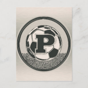 Carte Postale LETTRE P Médaille d'argent Monogramme de football