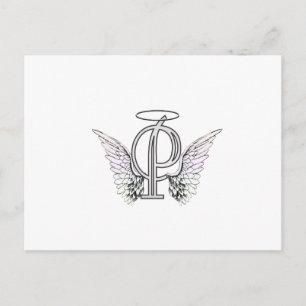 Carte Postale Lettre P Monogramme initial avec ailes angéliques 