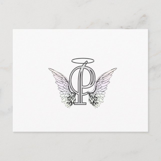 Carte Postale Lettre P Monogramme initial avec ailes angéliques  (Devant)