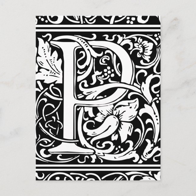 Carte Postale Lettre P Monogramme médiéval Art Nouveau (Devant)