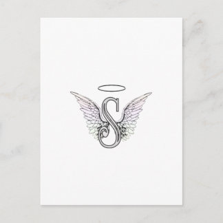 Carte Postale Lettre S Monogramme initial avec ailes angéliques 