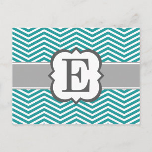 Carte Postale LETTRE turquoise MONÂTRE BLANC E Chevron