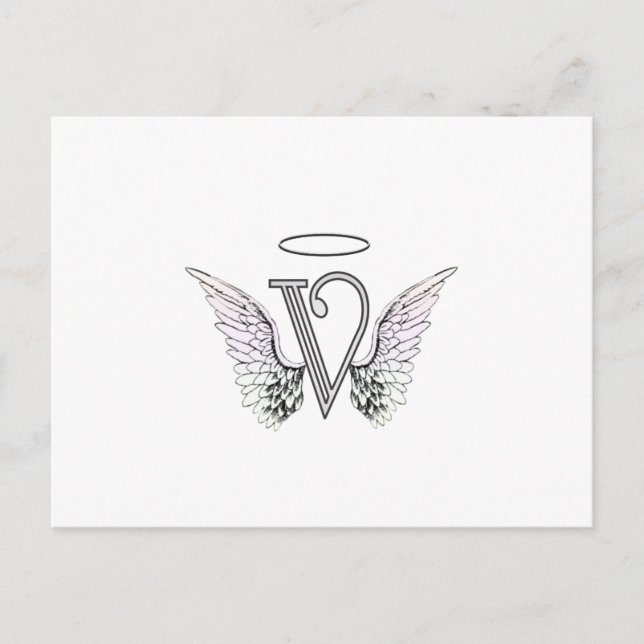 Carte Postale Lettre V Monogramme initial avec ailes angéliques  (Devant)