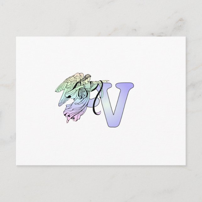 Carte Postale Lettre V Monogramme initial Gardien Ange Alphabet (Devant)