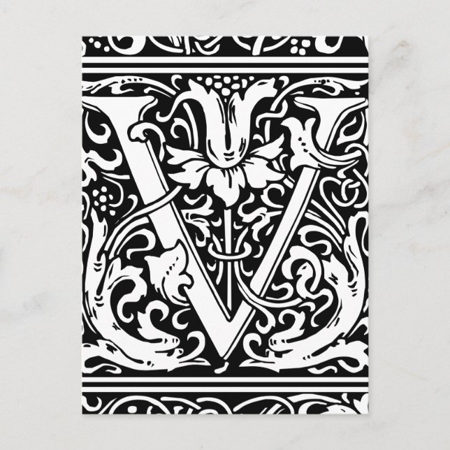 Carte Postale Lettre V Monogramme médiéval Art Nouveau (Devant)