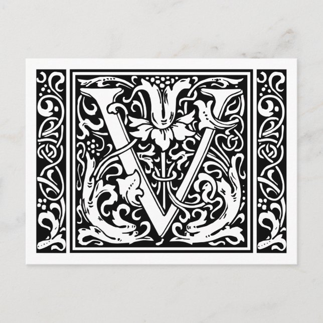 Carte Postale Lettre V Monogramme médiéval Art Nouveau (Devant)