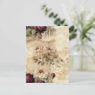 Carte Postale Lettre vintage d'amour parchemin avec fleurs (7)