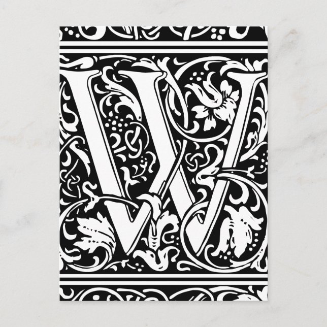 Carte Postale Lettre W Monogramme médiéval Art Nouveau (Devant)