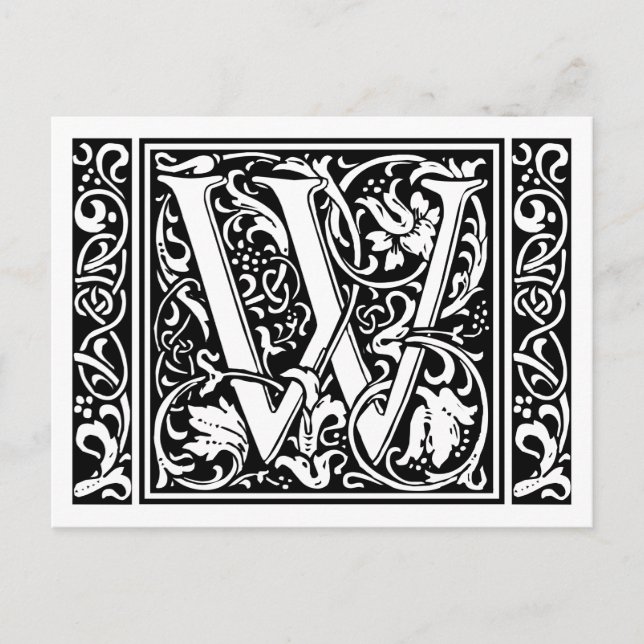 Carte Postale Lettre W Monogramme médiéval Art Nouveau (Devant)