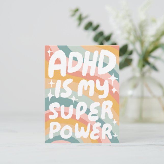 Carte Postale Lettres bulles ADHD Super Power Fun sur mesure (Debout devant)