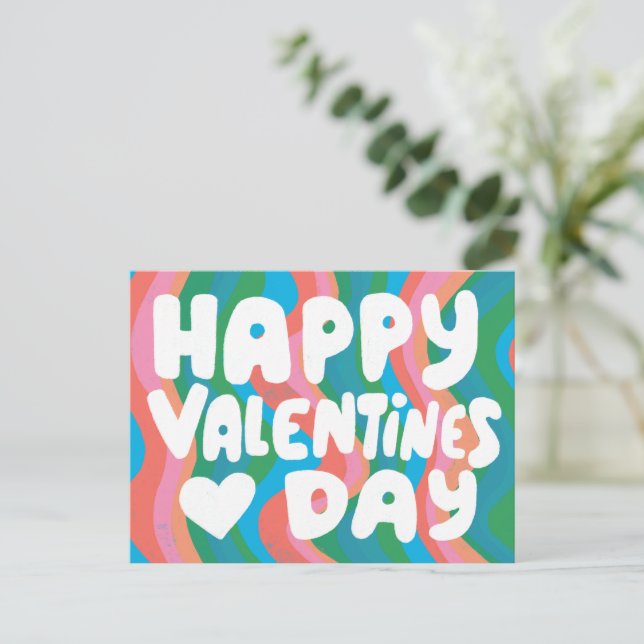Carte Postale Lettres bulles Valentine rose Curvy Retro Stripes (Debout devant)