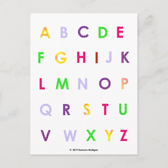 Carte Postale Lettres majuscules par ordre alphabétique (Devant)