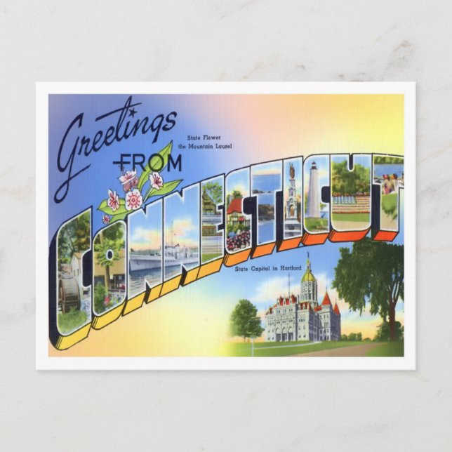 Carte Postale Lettres Vintages Connecticut (Devant)