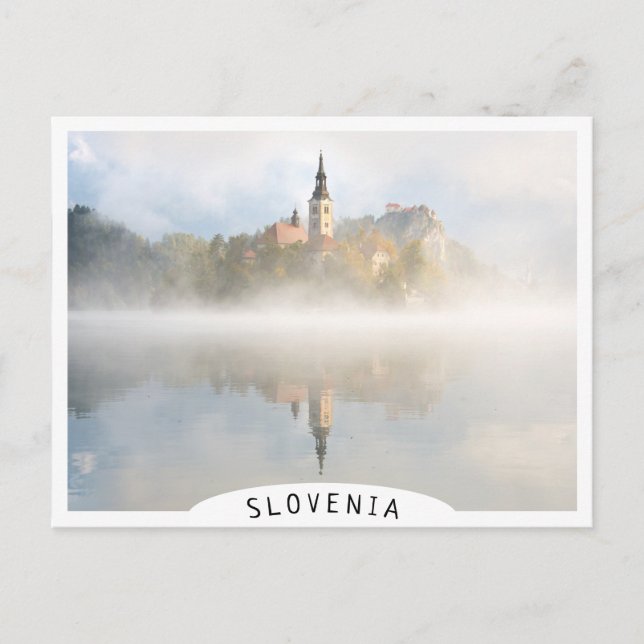 Carte Postale Levée de soleil de Foggy au lac Bled (Devant)