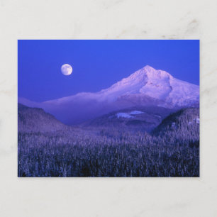 Carte Postale Lever de lune sur le mont Hood en hiver, Oregon