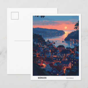 Carte Postale Lever de soleil à Bergen Norvège Voyage