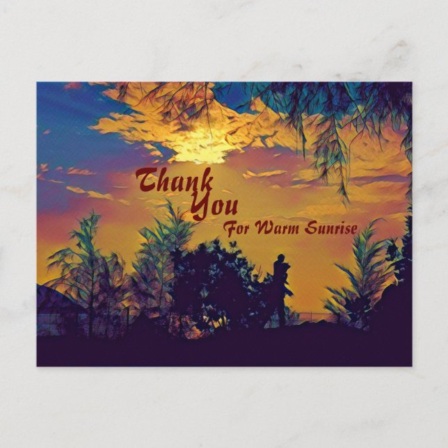 Carte Postale Lever de soleil chaud aquarelle paysage arbres Mer (Devant)