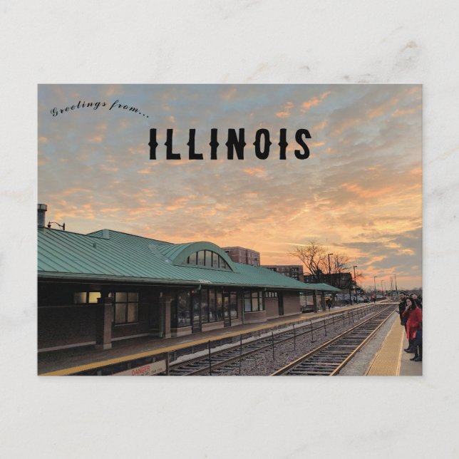 Carte Postale Lever de soleil sur la gare de Des Plaines Illinoi (Devant)