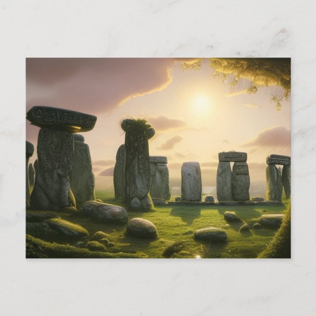 Carte Postale Lever de soleil sur l'Art numérique de Stonehenge (Devant)