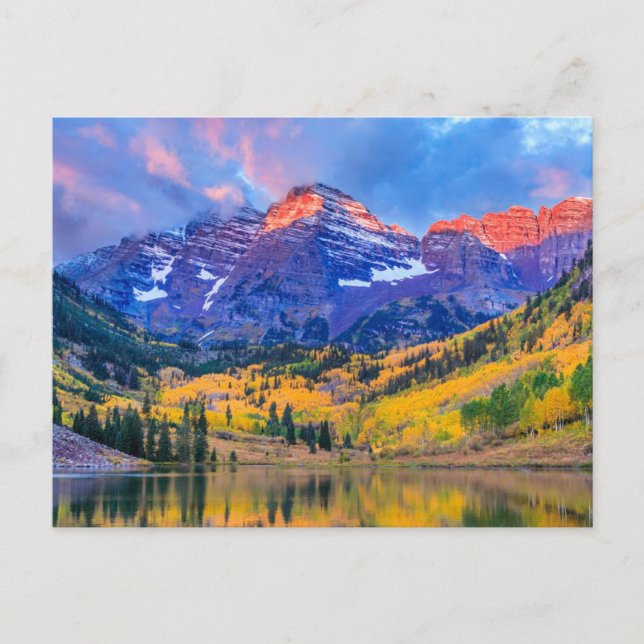 Carte Postale Lever de soleil sur Maroon Bells (Devant)
