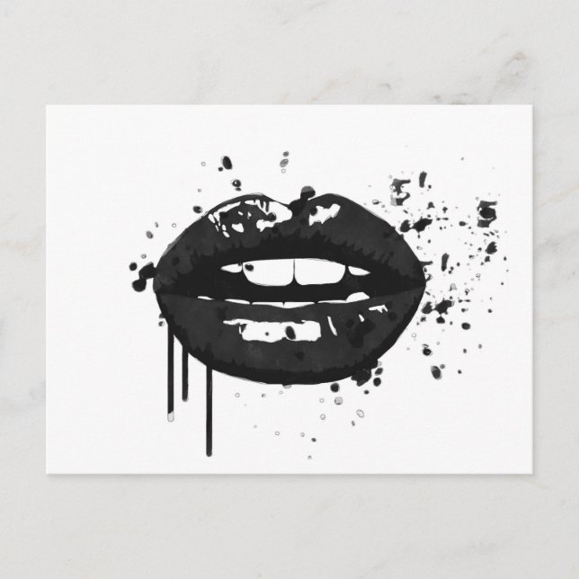 Carte Postale Lèvres noires stylisé de maquillage baiser mode (Devant)