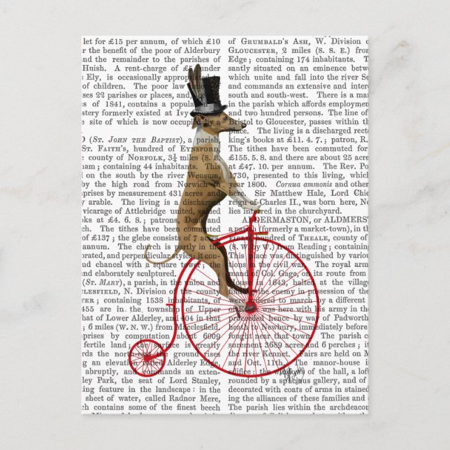 Carte Postale Lévrier sur le vélo rouge de quart de penny de (Devant)
