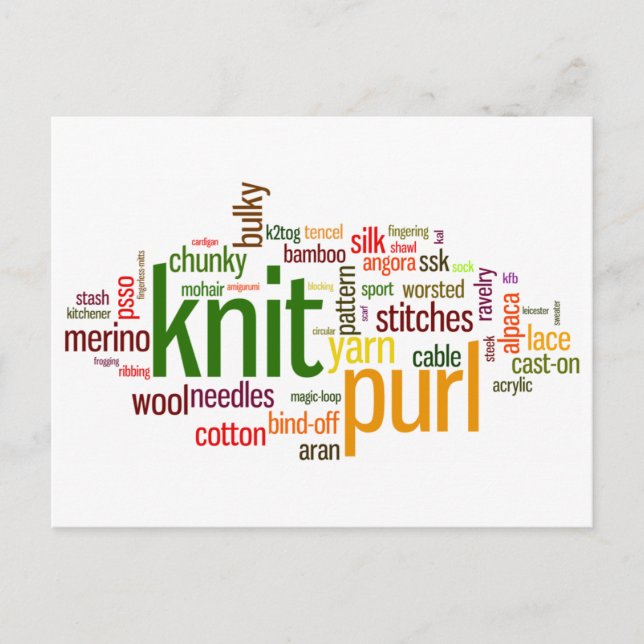 Carte Postale Lexique de Tricot de Knit Purl pour Knitters (Devant)