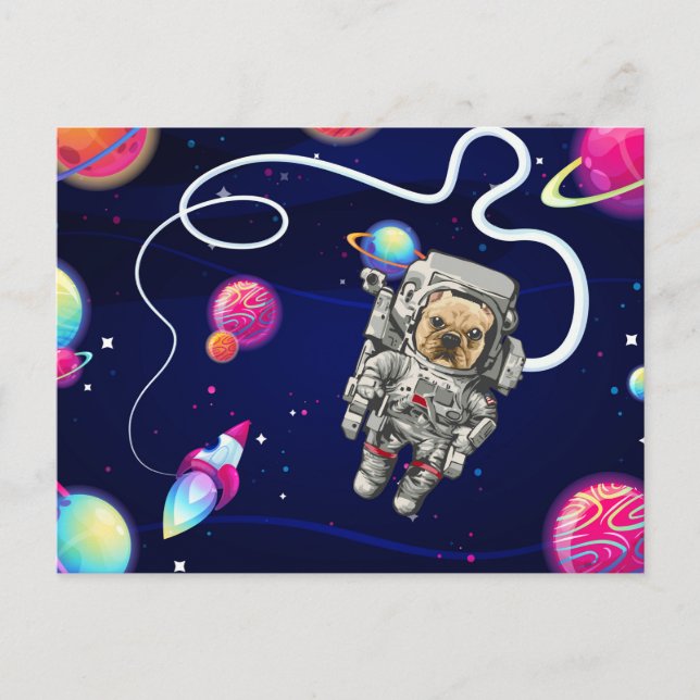 Carte Postale L'explorateur de l'espace de Bulldog Français (Devant)