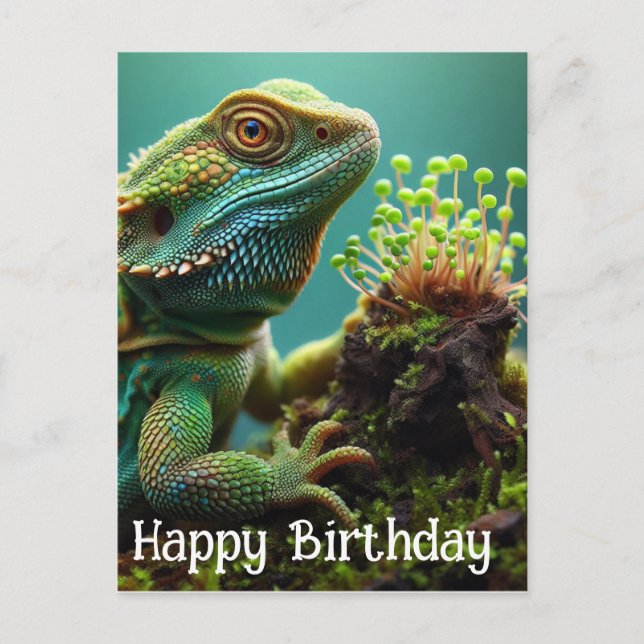 Carte Postale Lézard dans le jardin de mousse Joyeux Anniversair (Devant)