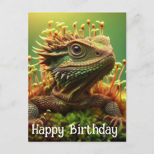 Carte Postale Lézard germant dans le jardin de mousse Joyeux Ann (Devant)