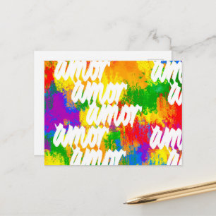 Carte Postale LGBT Arc-en-ciel couleurs brushstrokies Amor calli